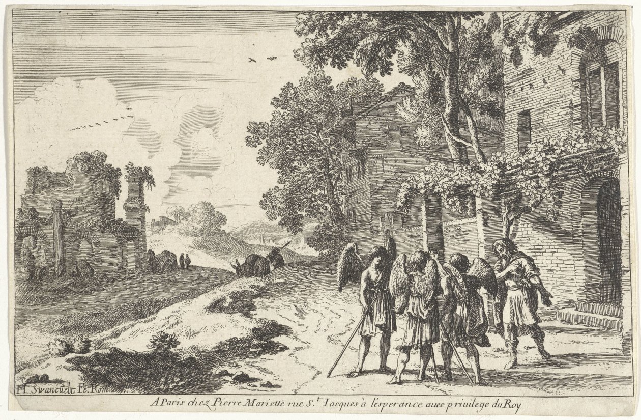Abraham Receiving the Three Angels (Old Testament Scenes) by Herman van Swanevelt