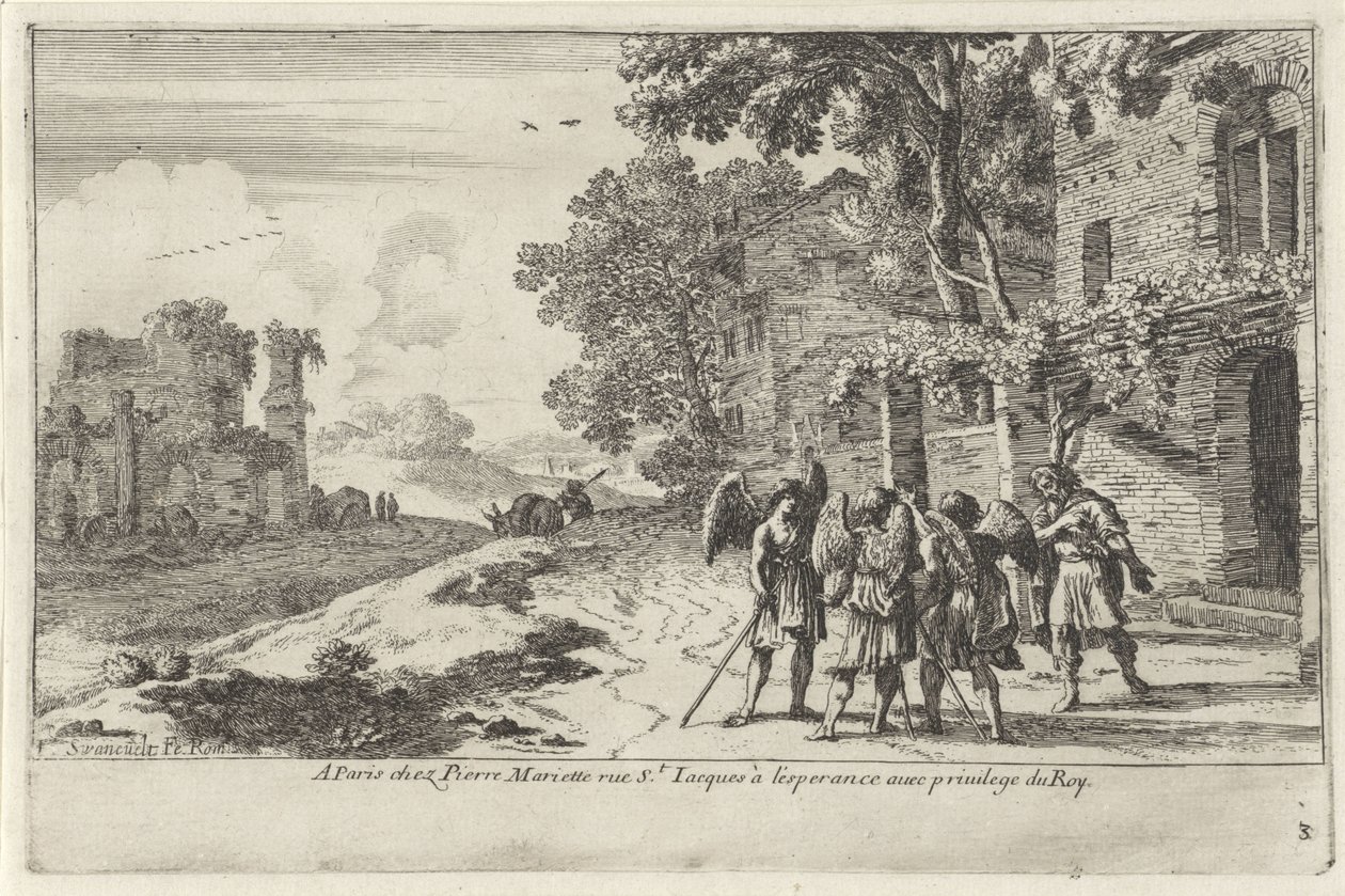 Abraham Receiving the Three Angels (Old Testament Representations) by Herman van Swanevelt