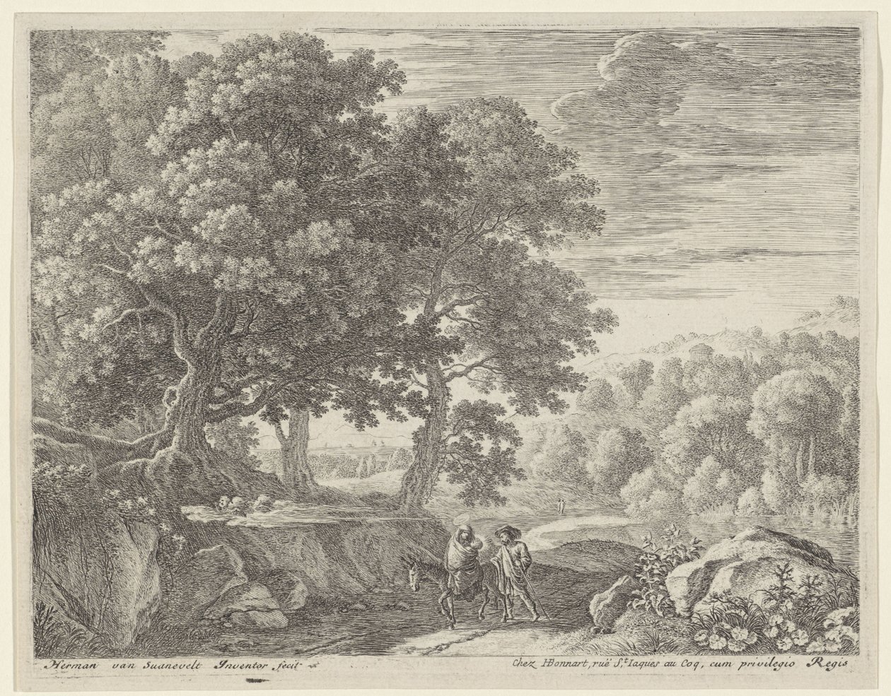 Holy Family with Donkey and Cherubs (Flight into Egypt) by Herman van Swanevelt