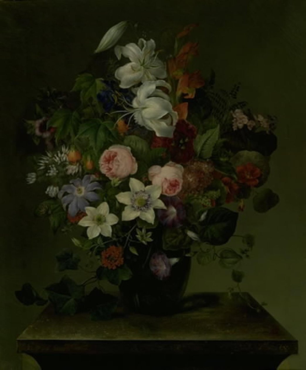 Flower Bouquet with Morning Glory and Ivy by Hermania Neergaard