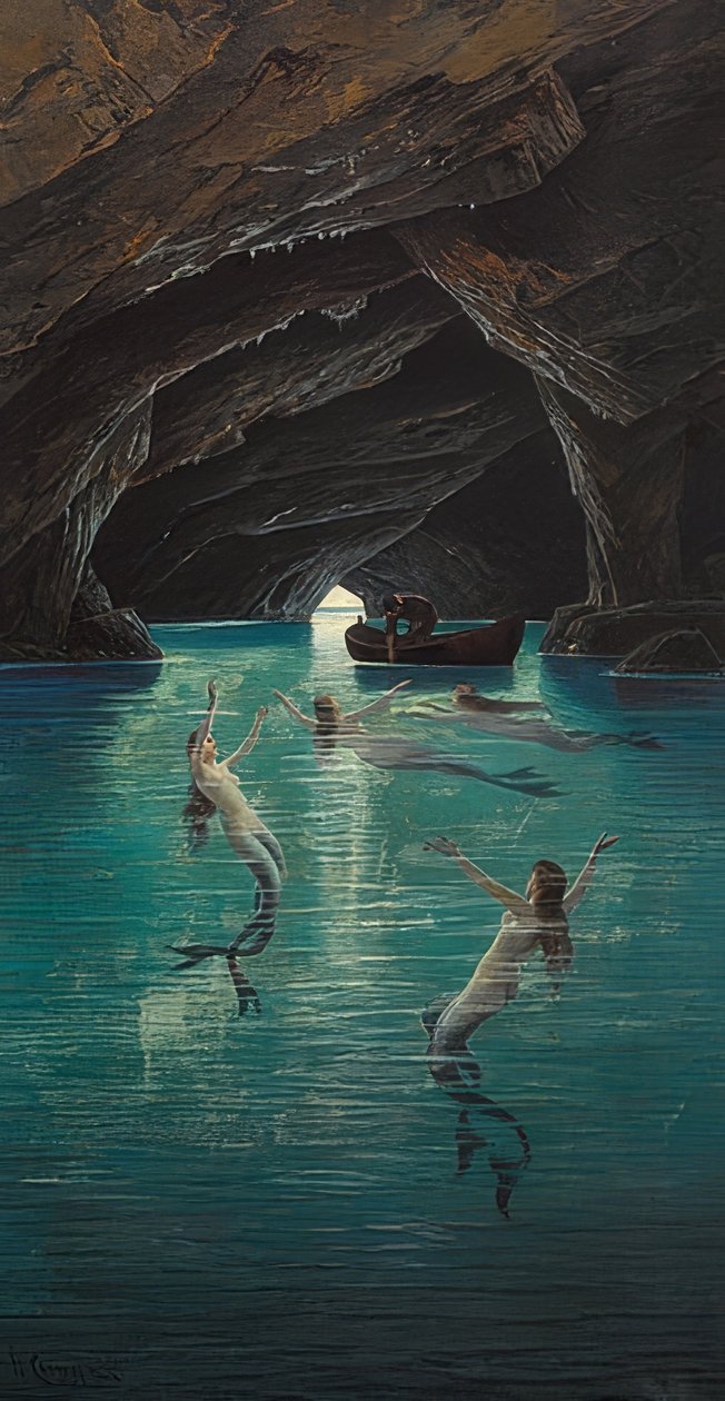 A Fisherman and Mermaids in the Blue Grotto on Capri by Hermann David Salomon Corrodi