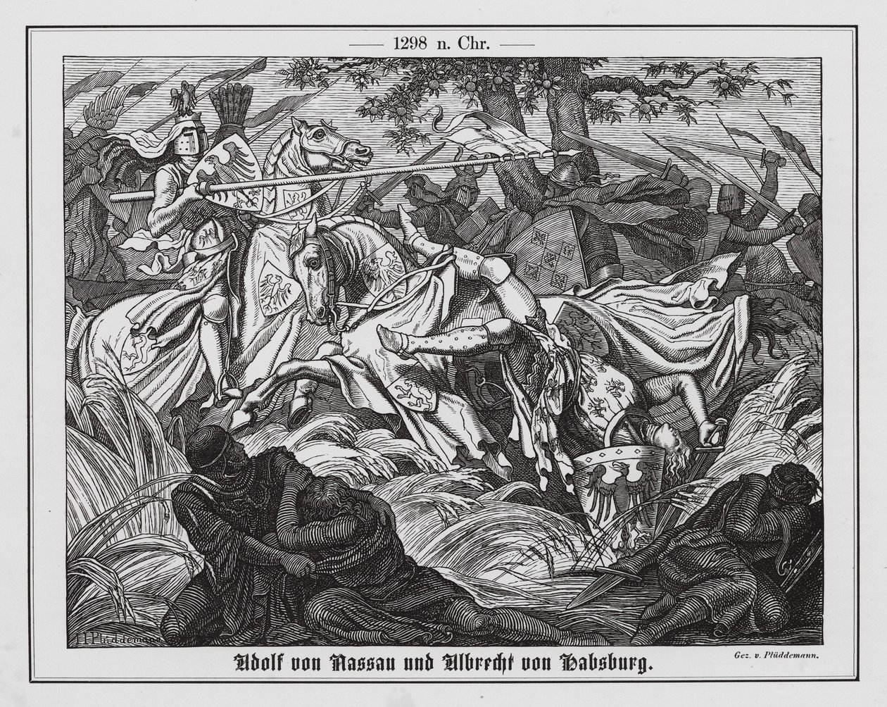 Adolph of Nassau and Albert I of Habsburg at the Battle of Gollheim by Hermann Pluddemann
