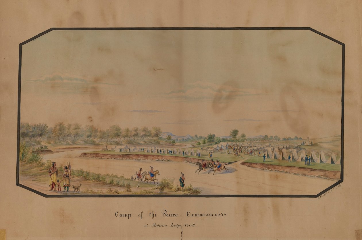 Camp of the Peace Commissioners at Medicine Lodge Creek by Hermann Stieffel