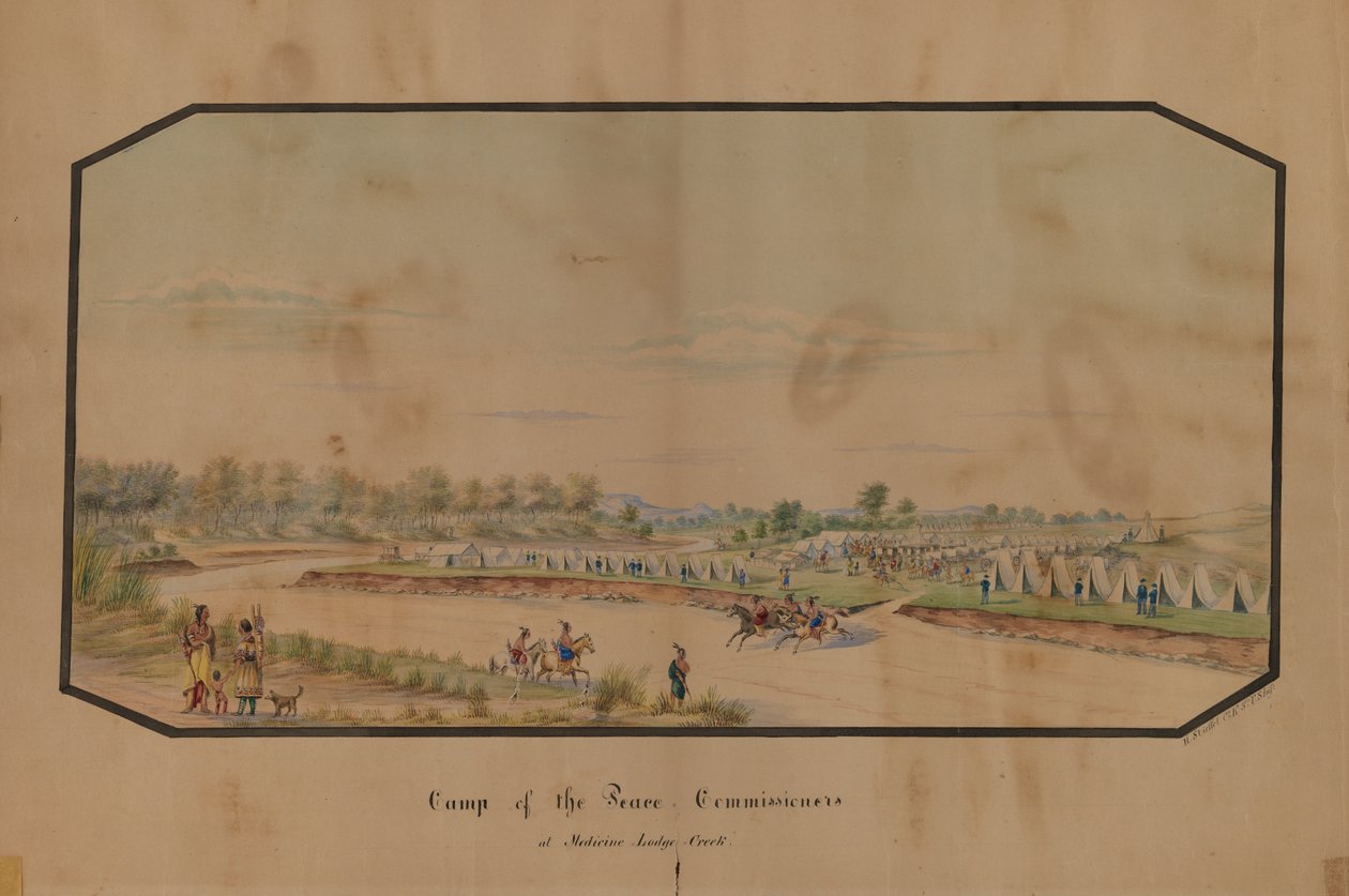 Camp of the Peace Commissioners at Medicine Lodge Creek, 1867 by Hermann Stieffel