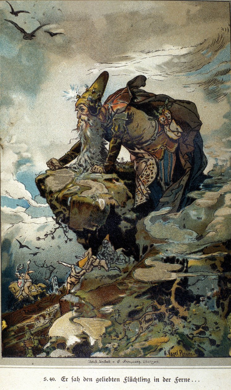 Illustration of Vogel for a tale by brothers Jacob and Wilhelm Grimm by Hermann Vogel
