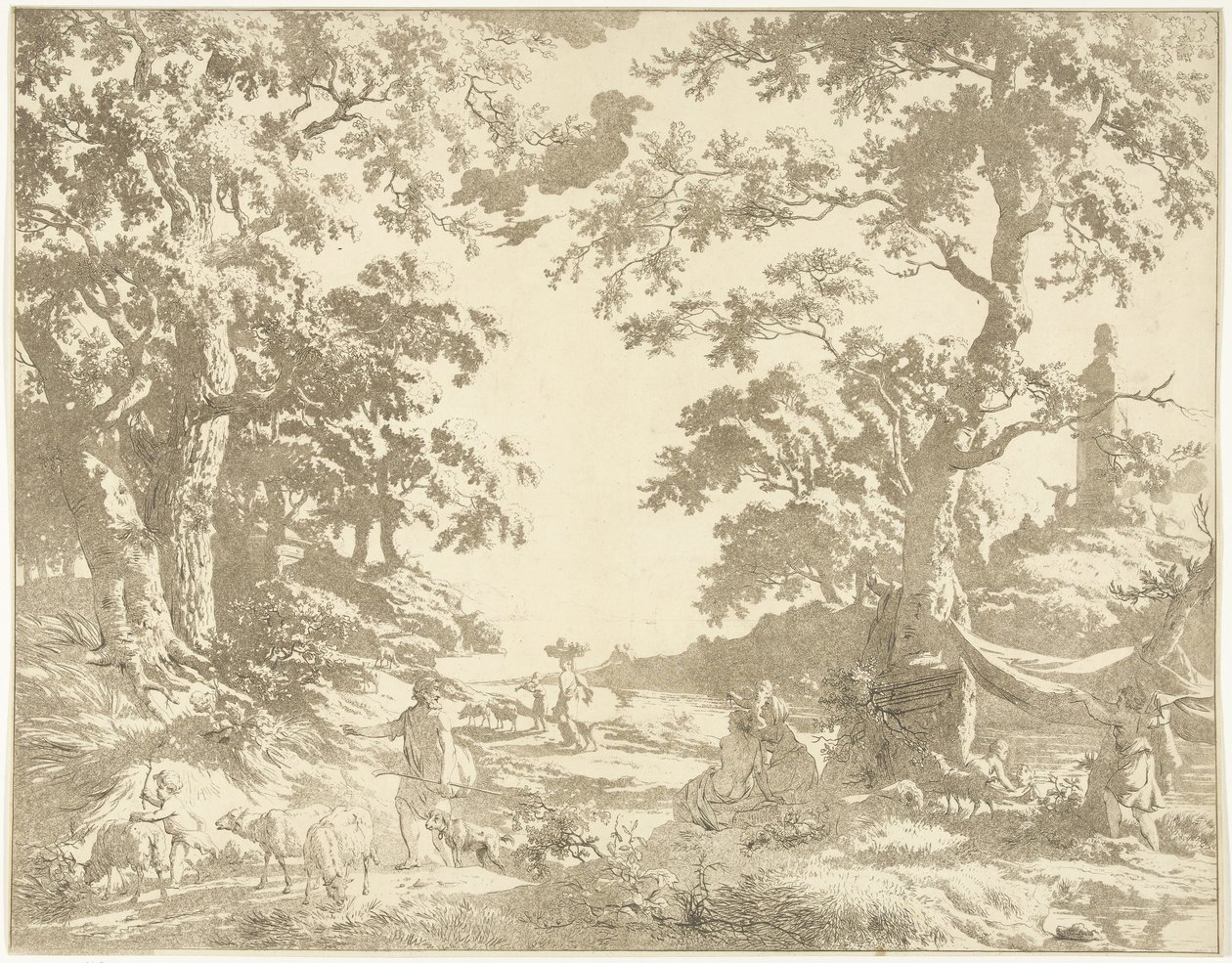 Arcadian Landscape with Janus Statue by Hermanus Fock
