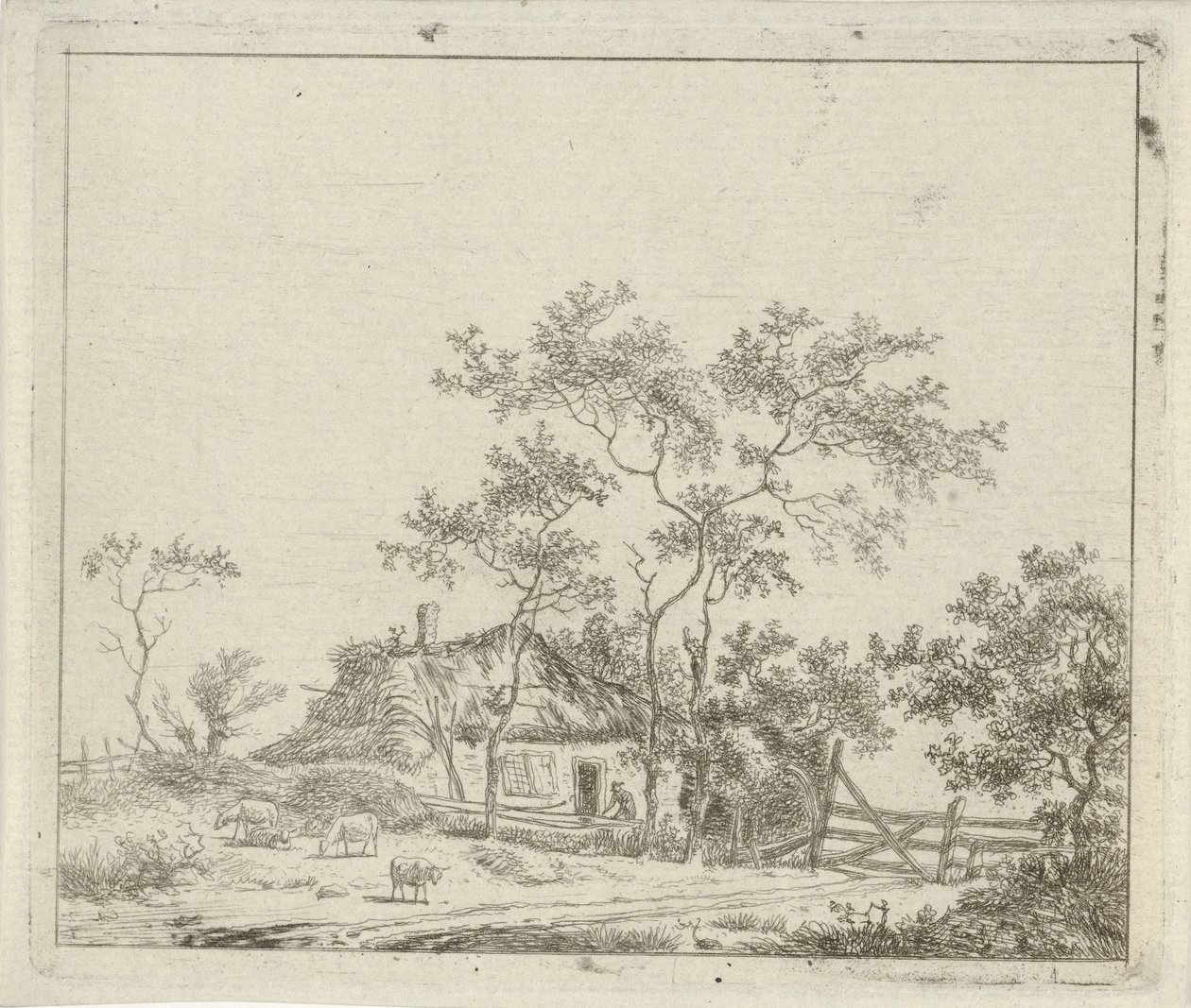 Farm with Four Sheep by Hermanus Fock