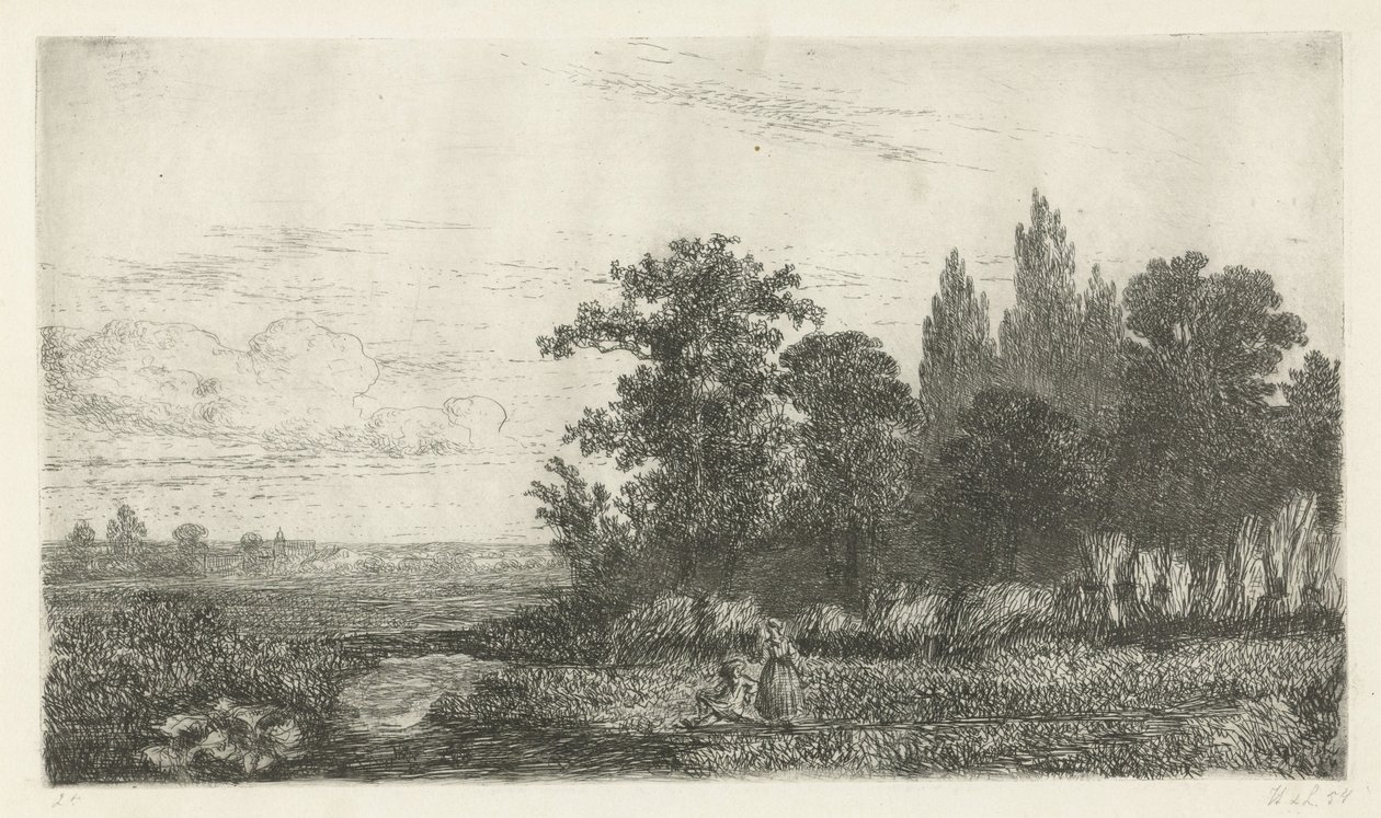 Man and Woman by a Stream at the Edge of the Forest by Hermanus Jan Hendrik van Rijkelijkhuysen