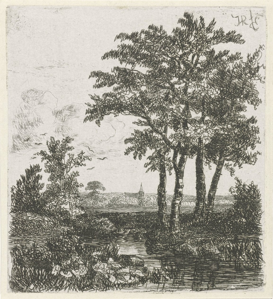 Four Trees by a Ditch by Hermanus Jan Hendrik van Rijkelijkhuysen