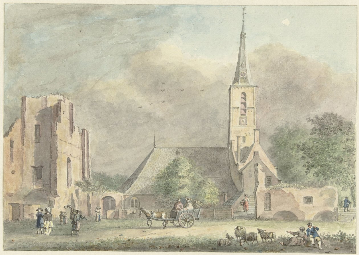 Church and Ruins of the Abbey at Rijnsburg by Hermanus Petrus Schouten