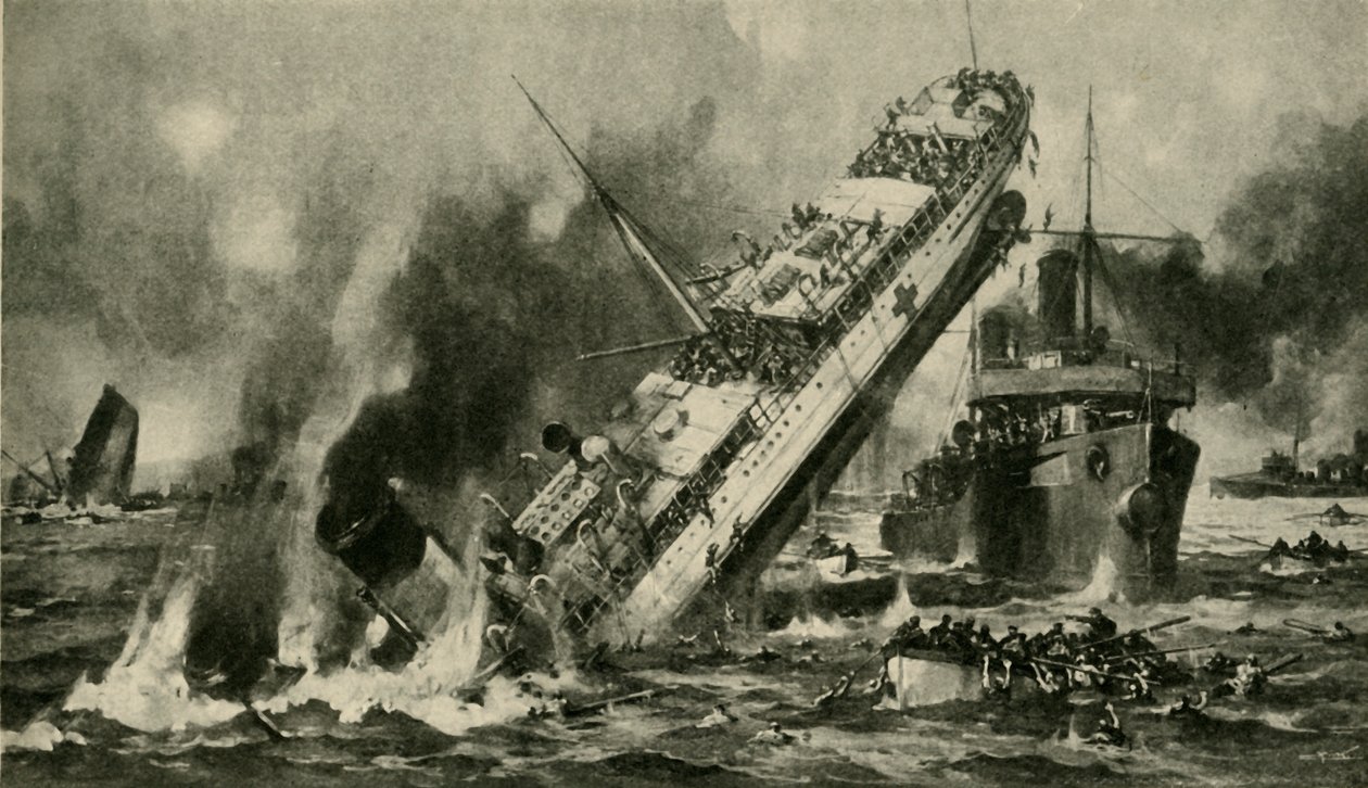 The sinking of the Anglia, First World War, 17 November 1915 by Hermanus Willem Koekkoek