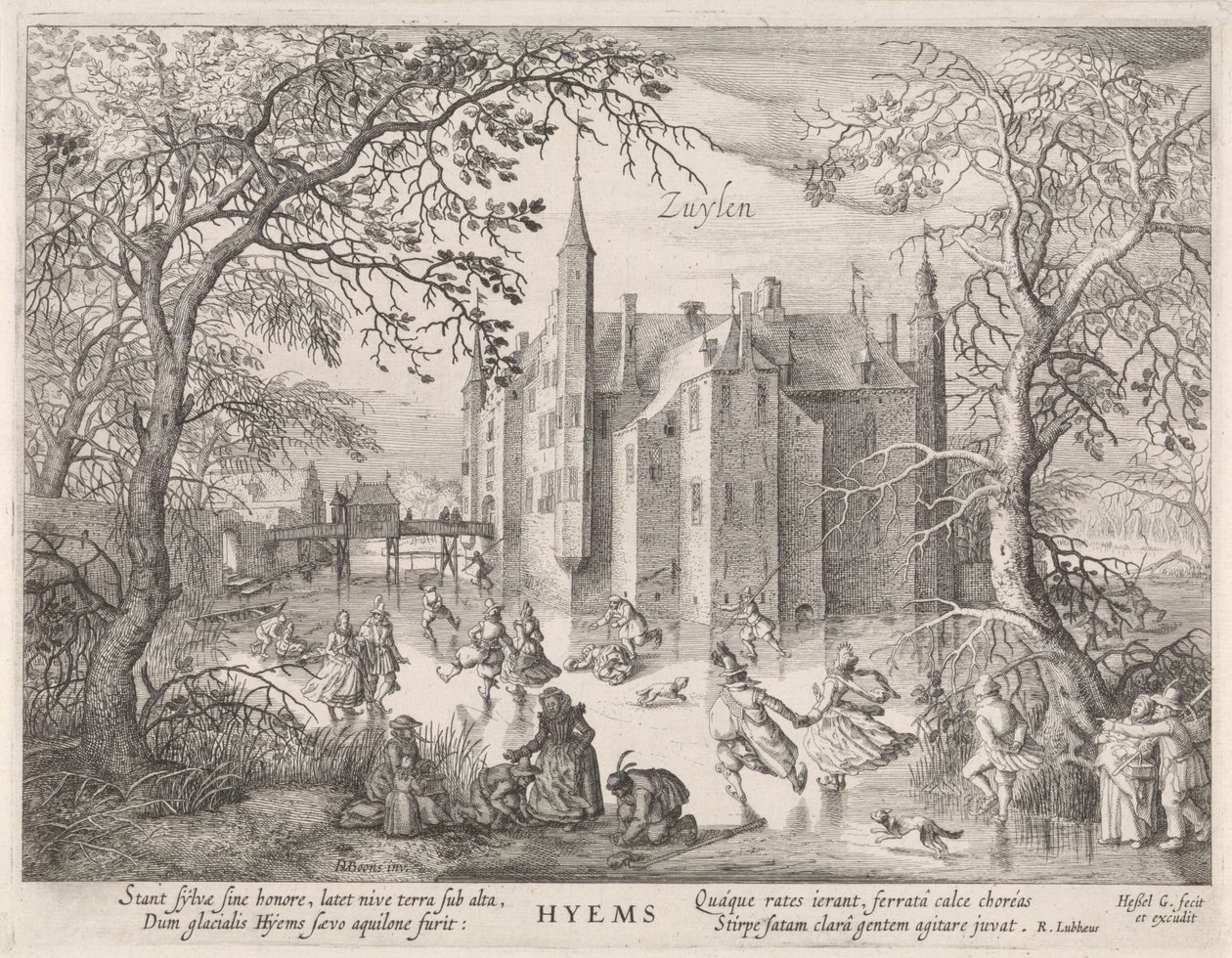 Activities on the Ice Before Zuylen Castle by Hessel Gerritsz