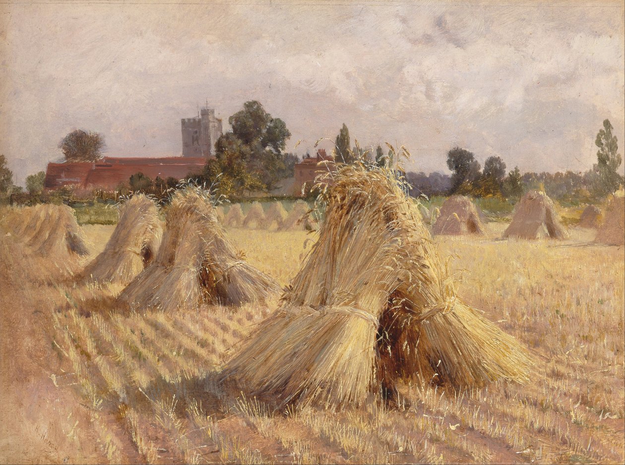 Corn Stooks by Bray Church by Heywood Hardy