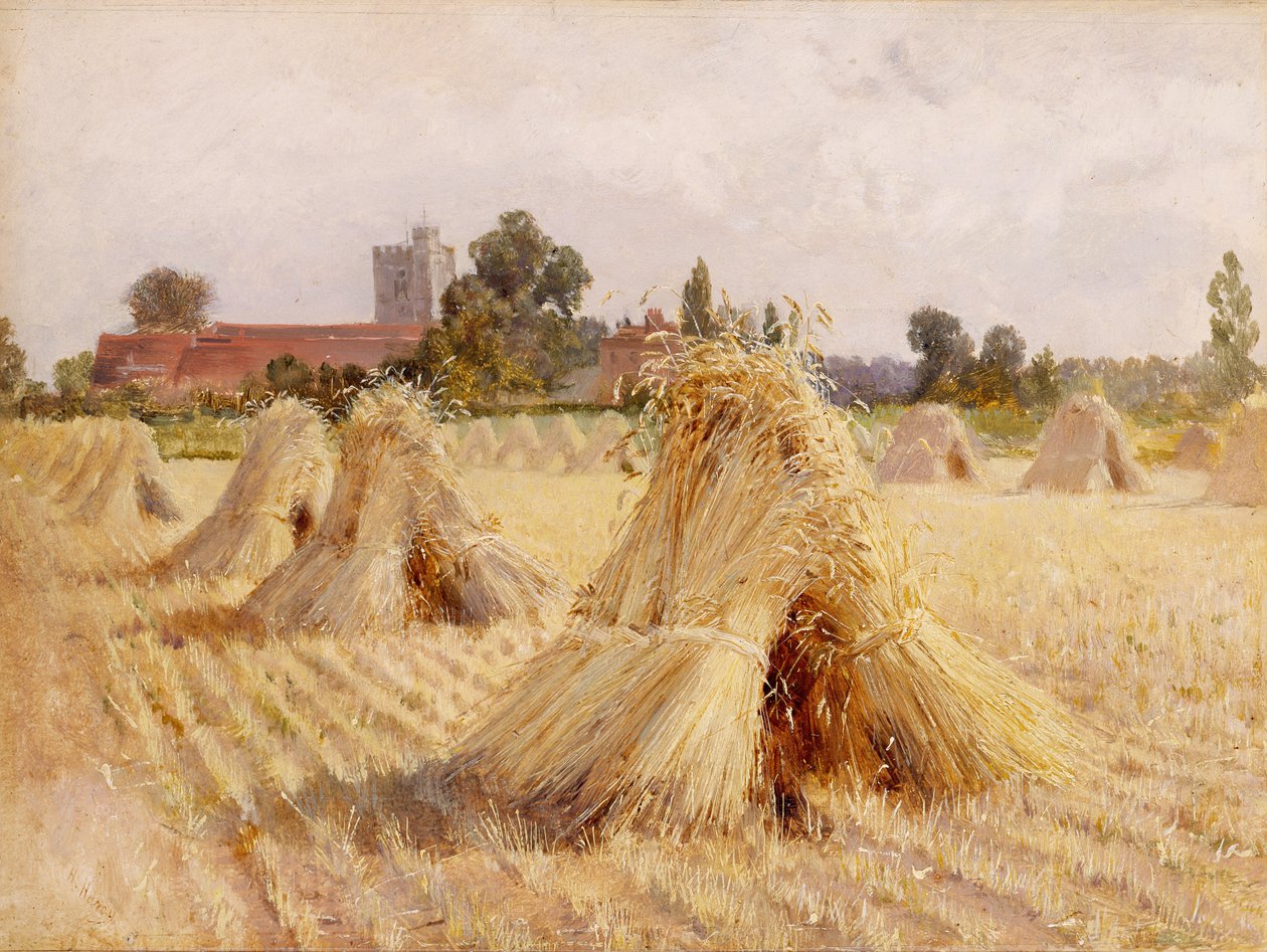 Corn Stooks by Bray Church, 1872 by Heywood Hardy