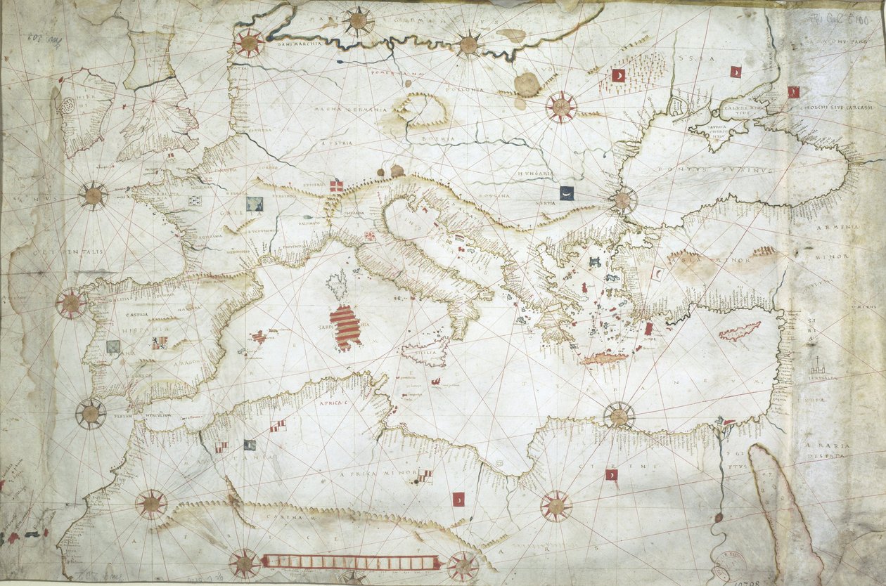 Map of the Mediterranean Sea, the Black Sea, and the Northeast Atlantic Ocean by Hieronymus Verrazano