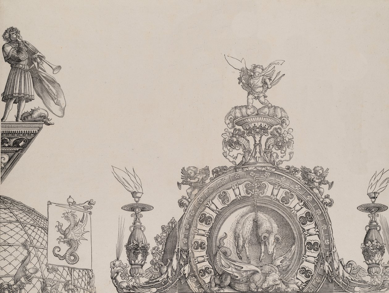 The Pinnacle of the Right Portal, and a Trumpeter and Standard from the Central Portal, 1515 by Hieronymus Andreae