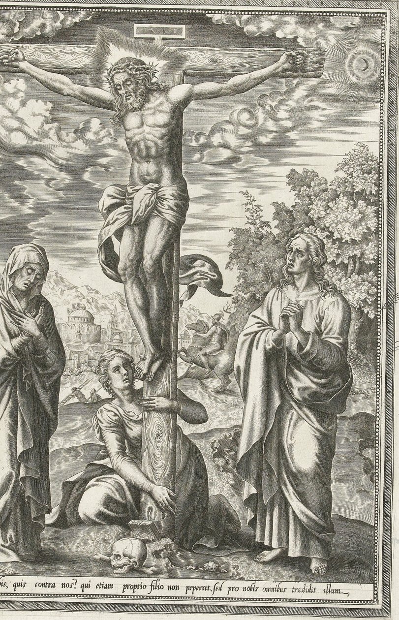 Crucifixion with Mary, John the Baptist, and Mary Magdalene by Hieronymus Cock