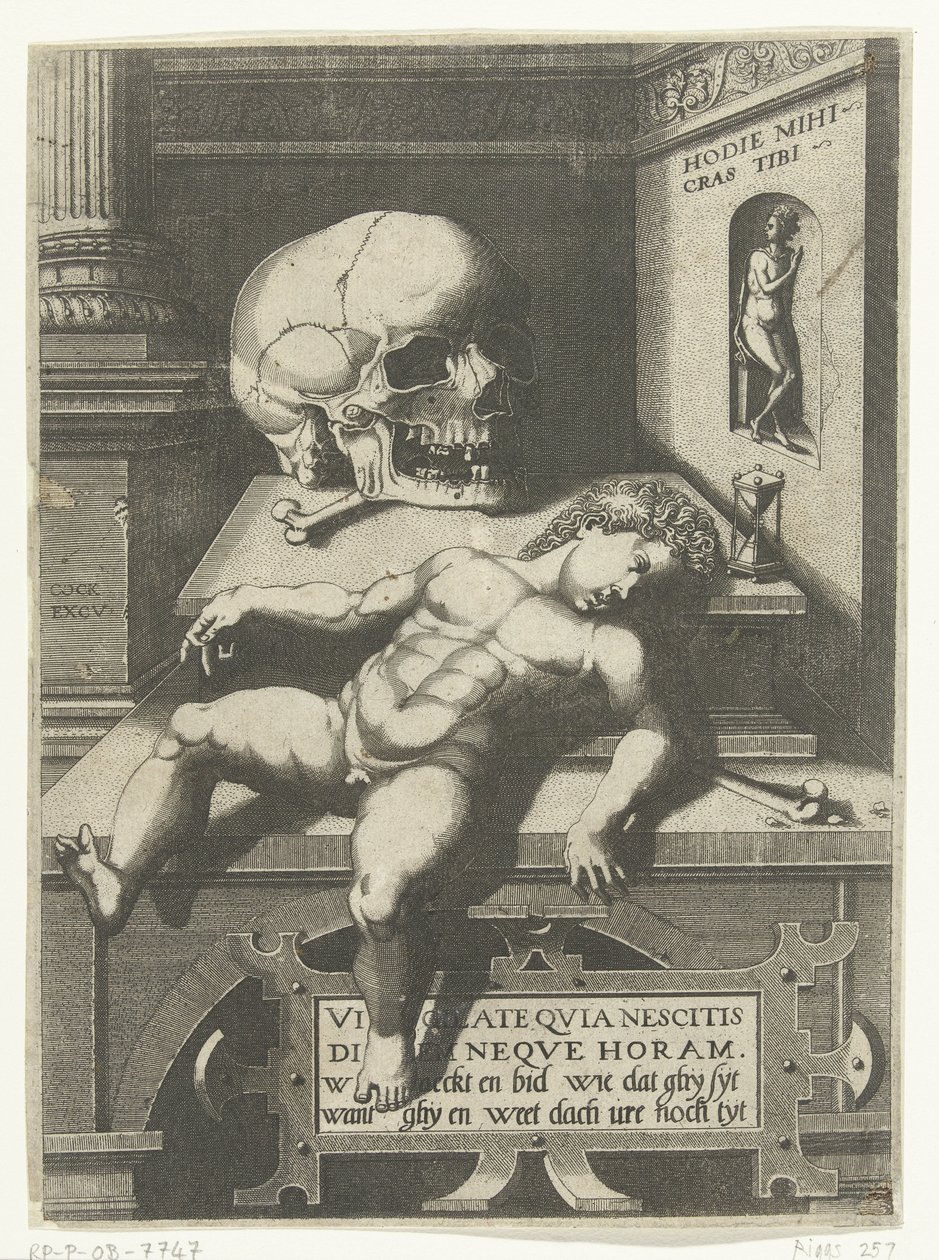 Vanitas with Child and Skull (Hodi mihi kras tibi / Today me, tomorrow you) by Hieronymus Cock