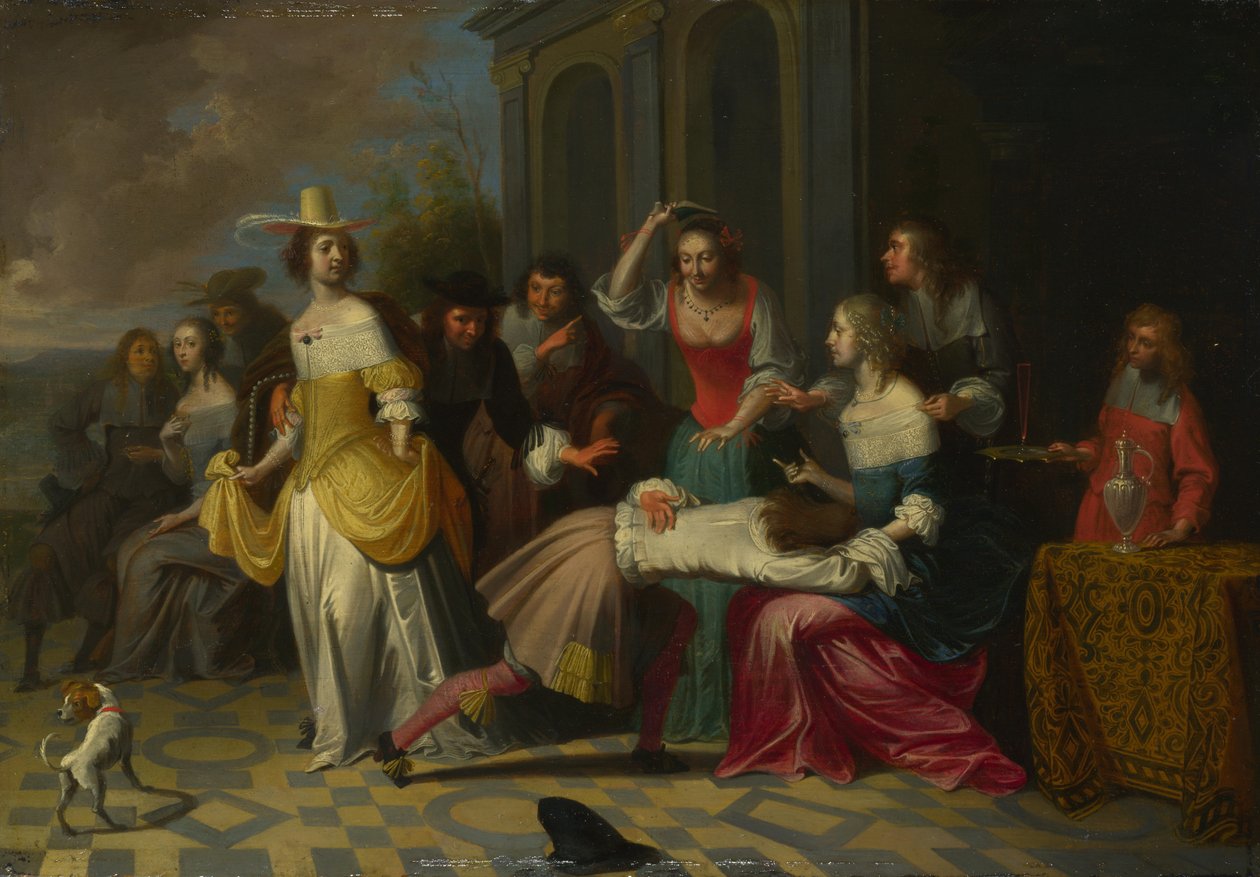 Ladies and Gentlemen Playing La Main Chaude by Hieronymus, Janssens