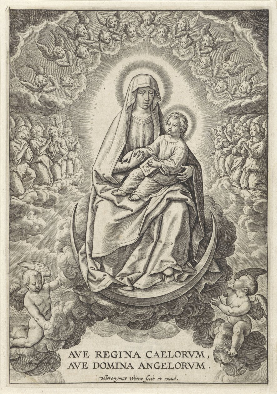 Mary with the Christ Child on the Crescent Moon by Hieronymus Wierix