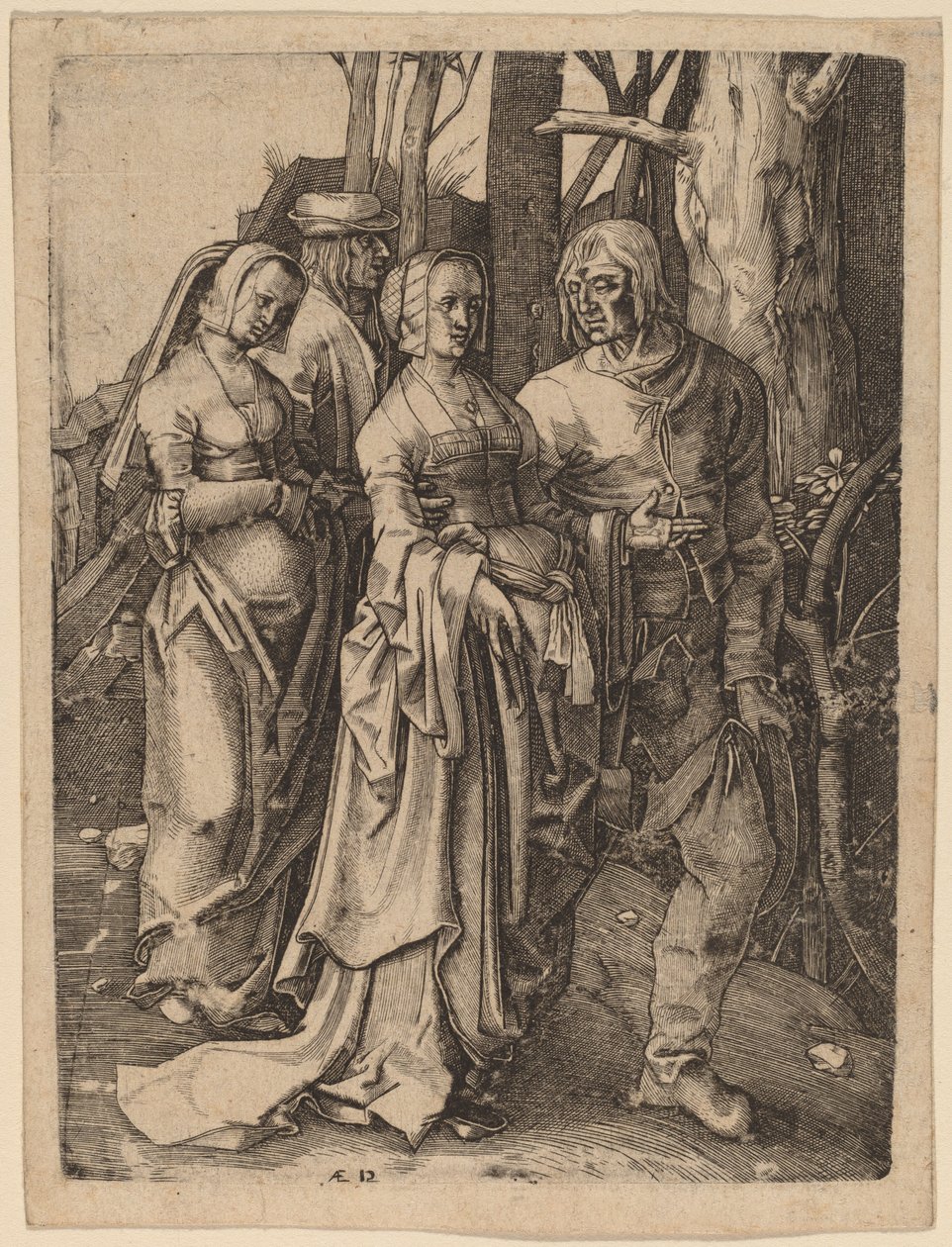 The Two Couples in the Forest by Hieronymus Wierix after Lucas van Leyden