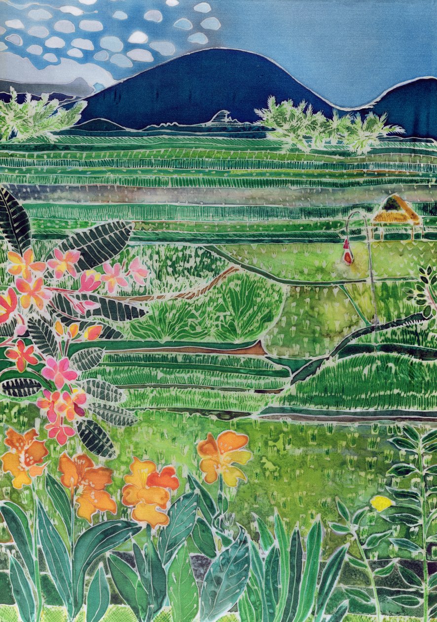 Lovina Ricefields with Lilies and Frangipani, Bali by Hilary Simon