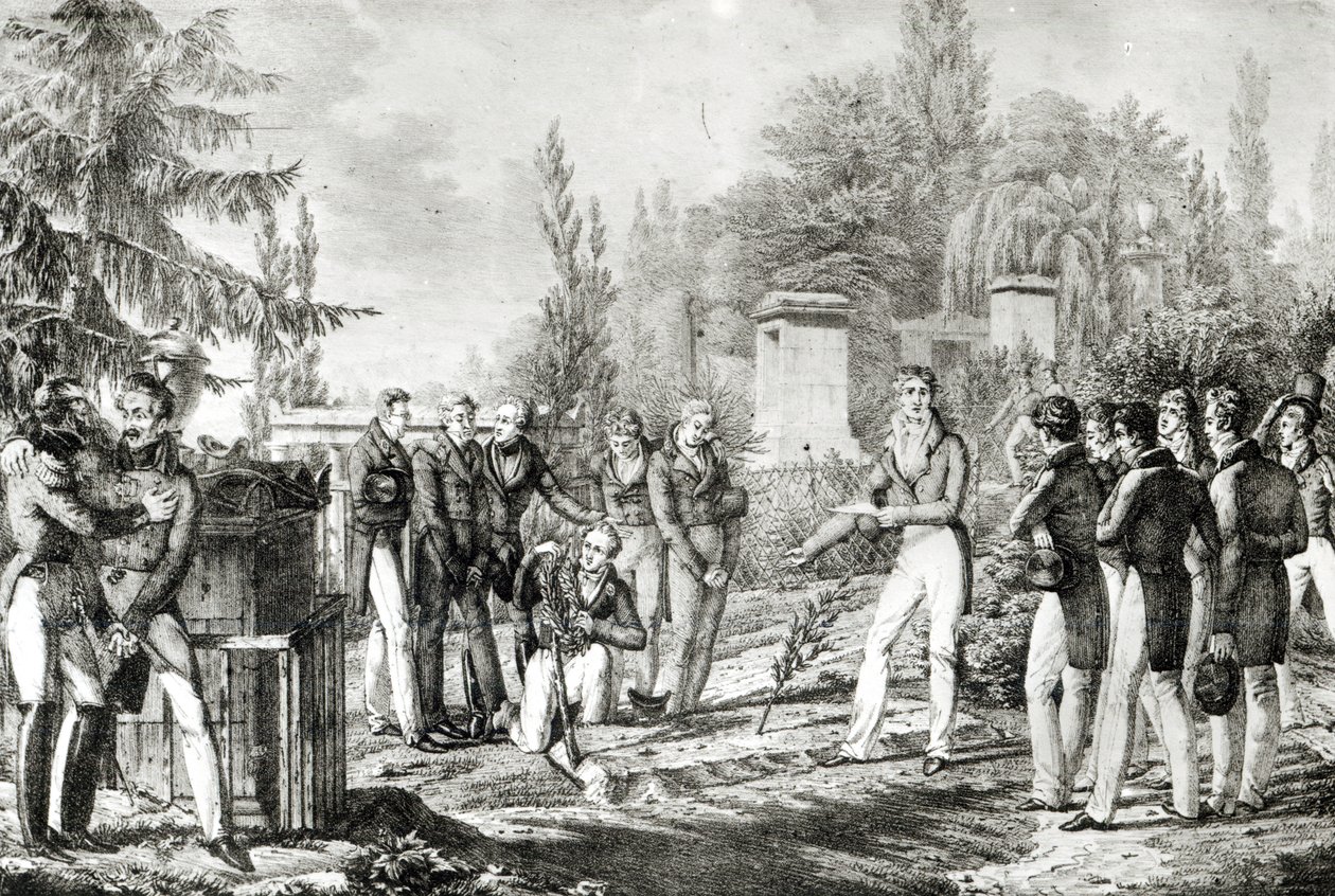 Students from the Ecole Polytechnique at the tomb of Gaspard Monge, September 1818 by Hippolyte Lecomte