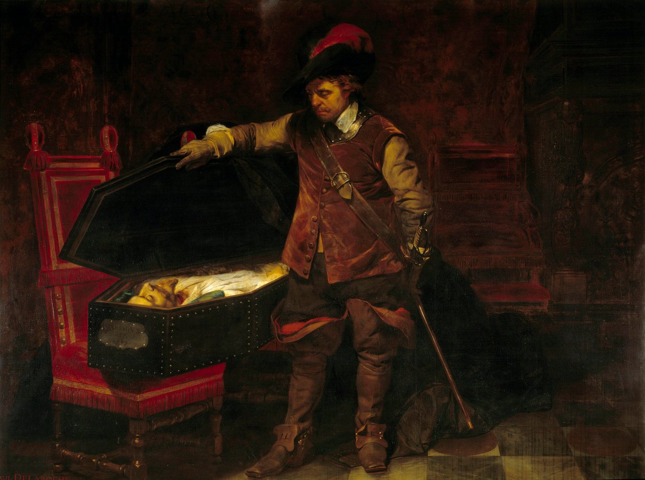Cromwell in Front of the Coffin of Charles I Stuart (1649). Oliver Cromwell (1599-1658) Imposed the Trial of the King of England, Who Was Sentenced and Executed by Paul Delaroche