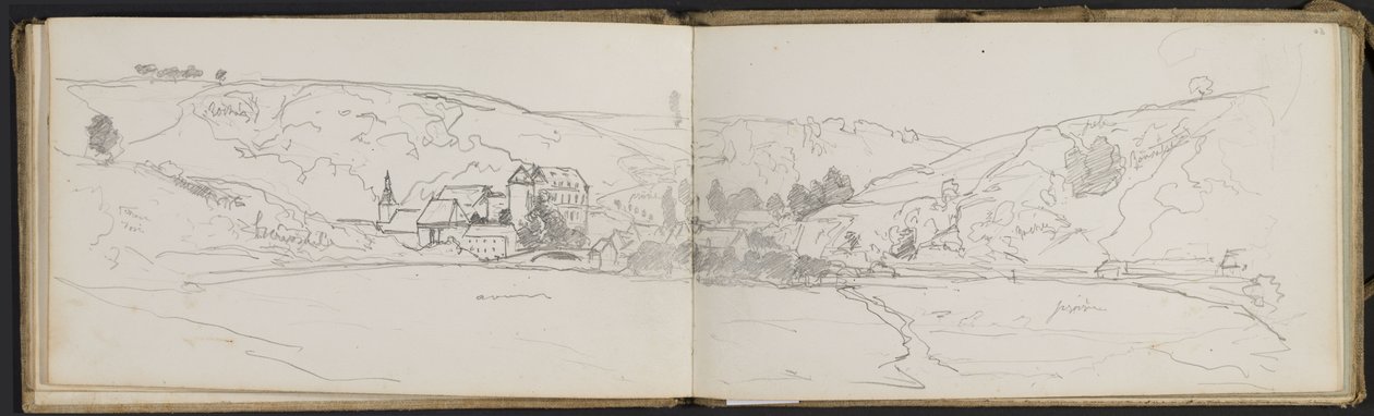 Village View with Color Annotations (pages from a sketchbook) by Hippolyte Boulenger