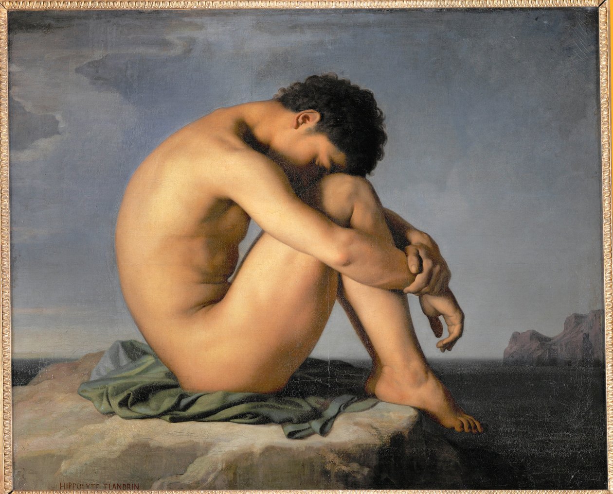 Young Man Sitting Nude by the Sea by Hippolyte Flandrin
