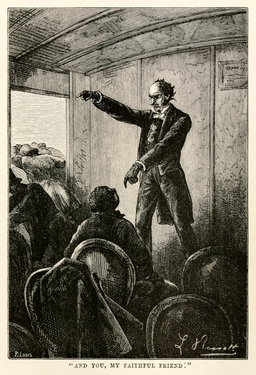 And you, my faithful friend, from Around the World in Eighty Days by Jules Verne, engraved by Louis, 1873 by Hippolyte Leon after Benett