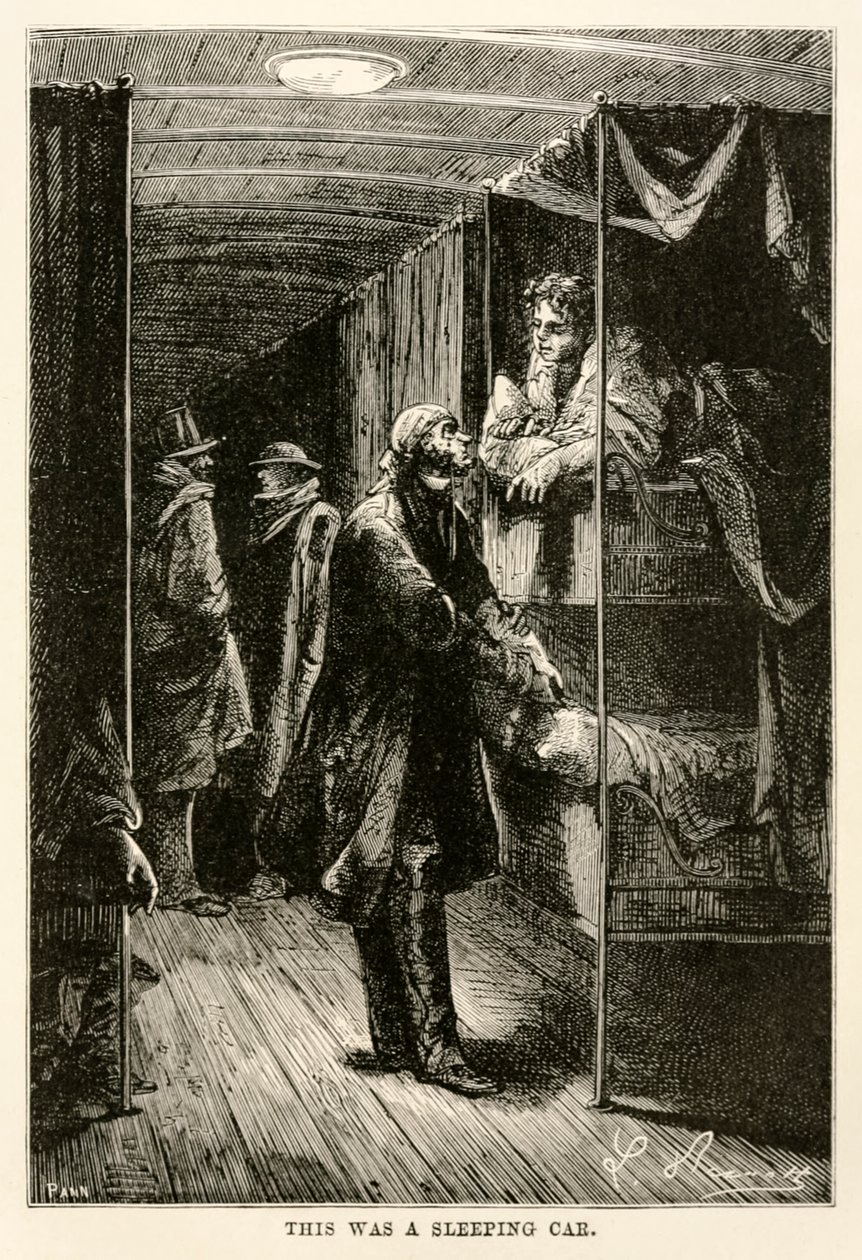 This was a sleeping car, from Around the World in Eighty Days by Jules Verne, engraved by Adolphe François Pannemaker, 1873 by Hippolyte Leon after Benett