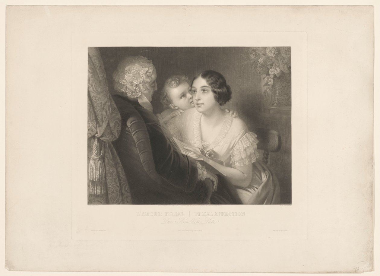 Filial Love. After Cl. M. Dubufe, with Address of Goupil by Hippolyte Louis Garnier