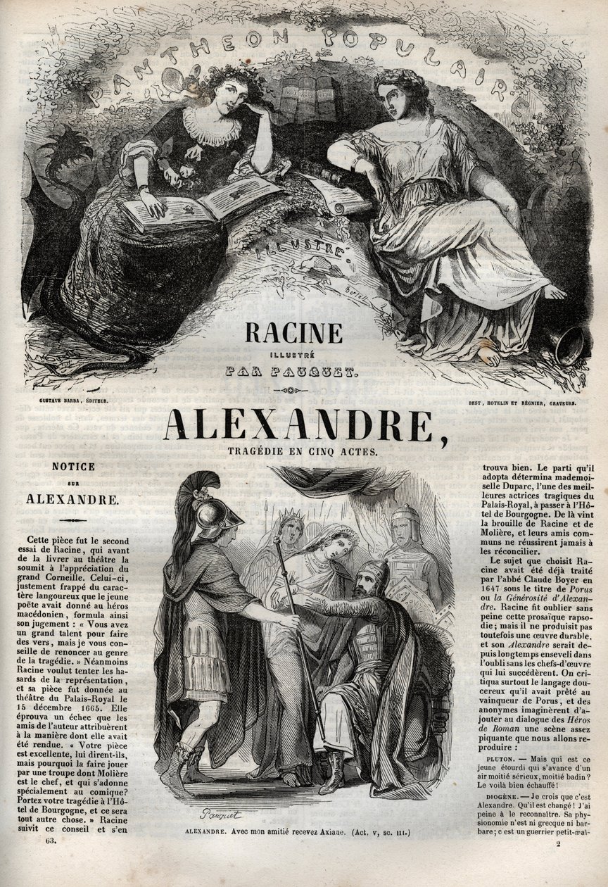Alexandre le Grand tragedy in five acts - engraving in Oeuvres de Jean Racine illustrated by Pauquet and notice by Emile de La Bedolliere - 1851 by Hippolyte Louis Pauquet