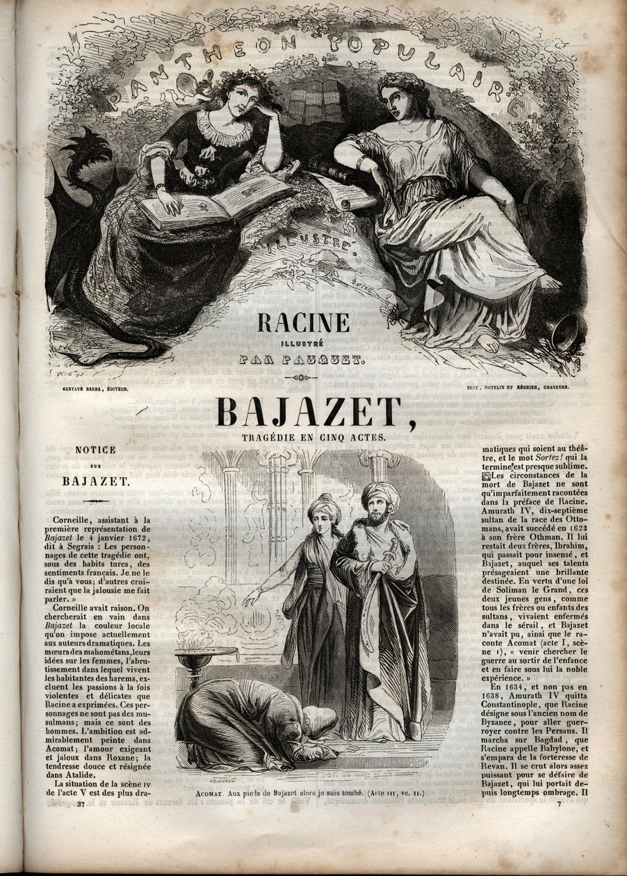 Bajazet tragedy in five acts by Jean Racine - engraving in Oeuvres de Jean Racine illustrated by Pauquet and notice by Emile de La Bedolliere - 1851 by Hippolyte Louis Pauquet