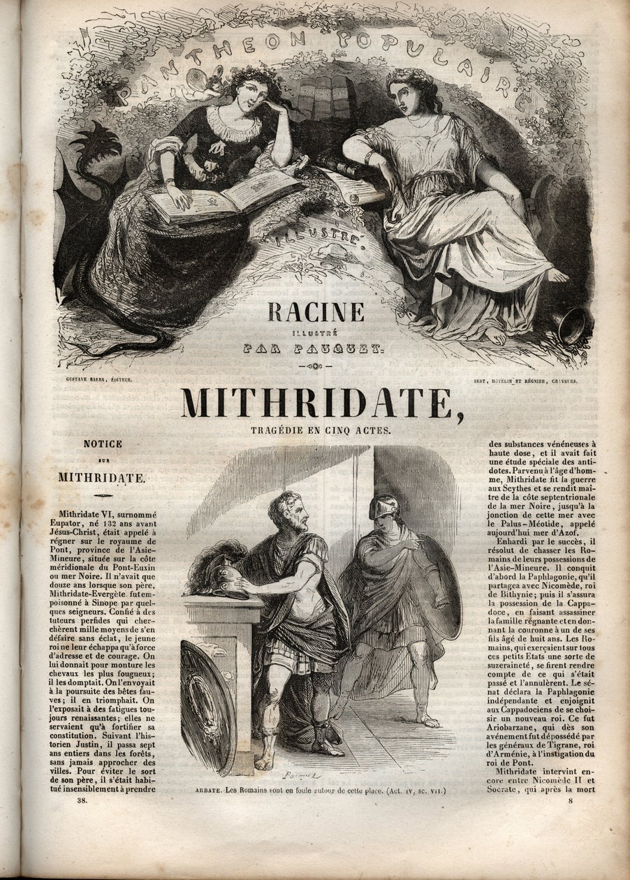 Mithridate tragedy in five acts by Jean Racine - engraving in Oeuvres de Jean Racine illustrated by Pauquet and notice by Emile de La Bedolliere - 1851 by Hippolyte Louis Pauquet