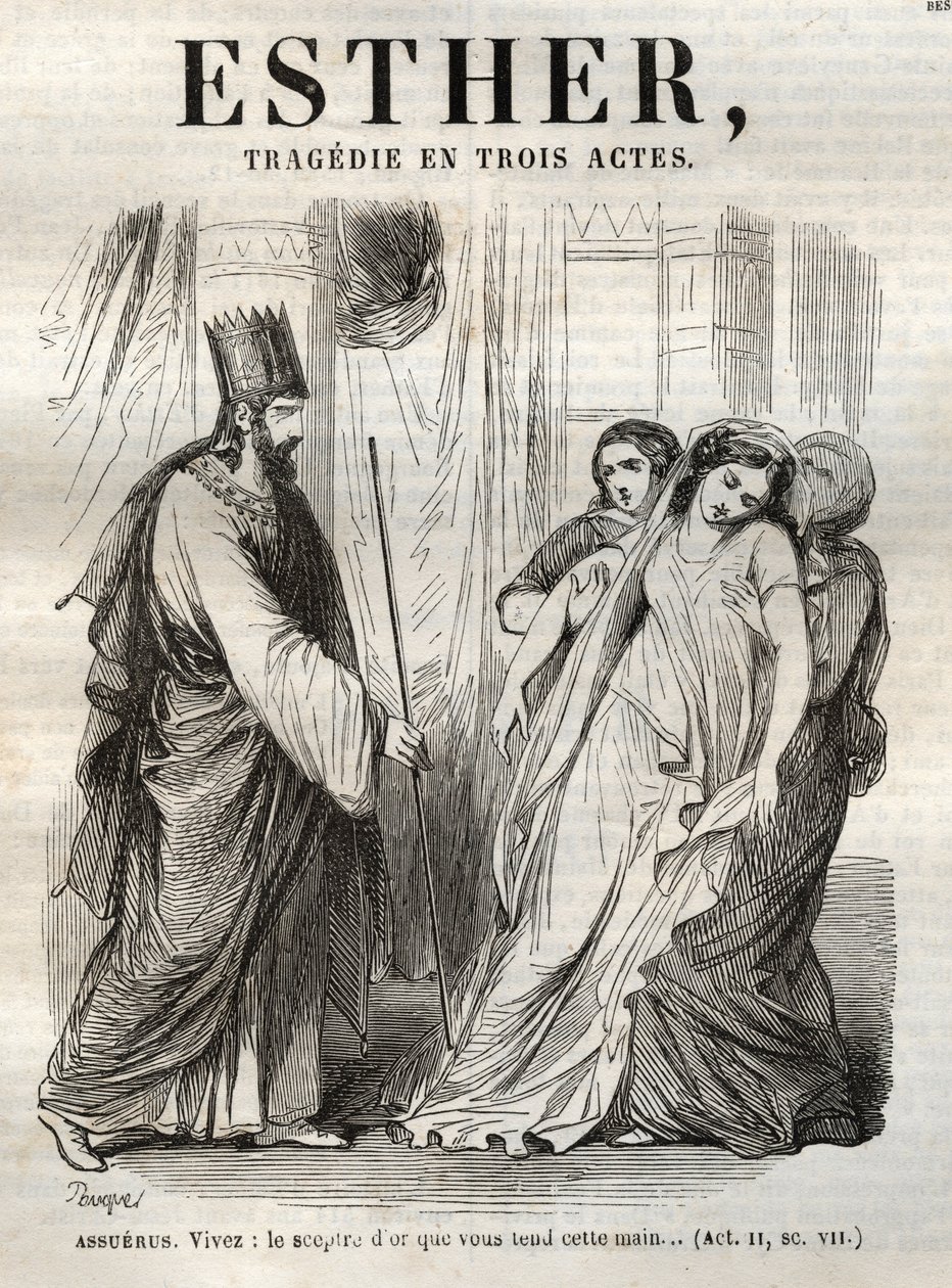 Scene from Esther, tragedy by Jean Racine - engraving in 