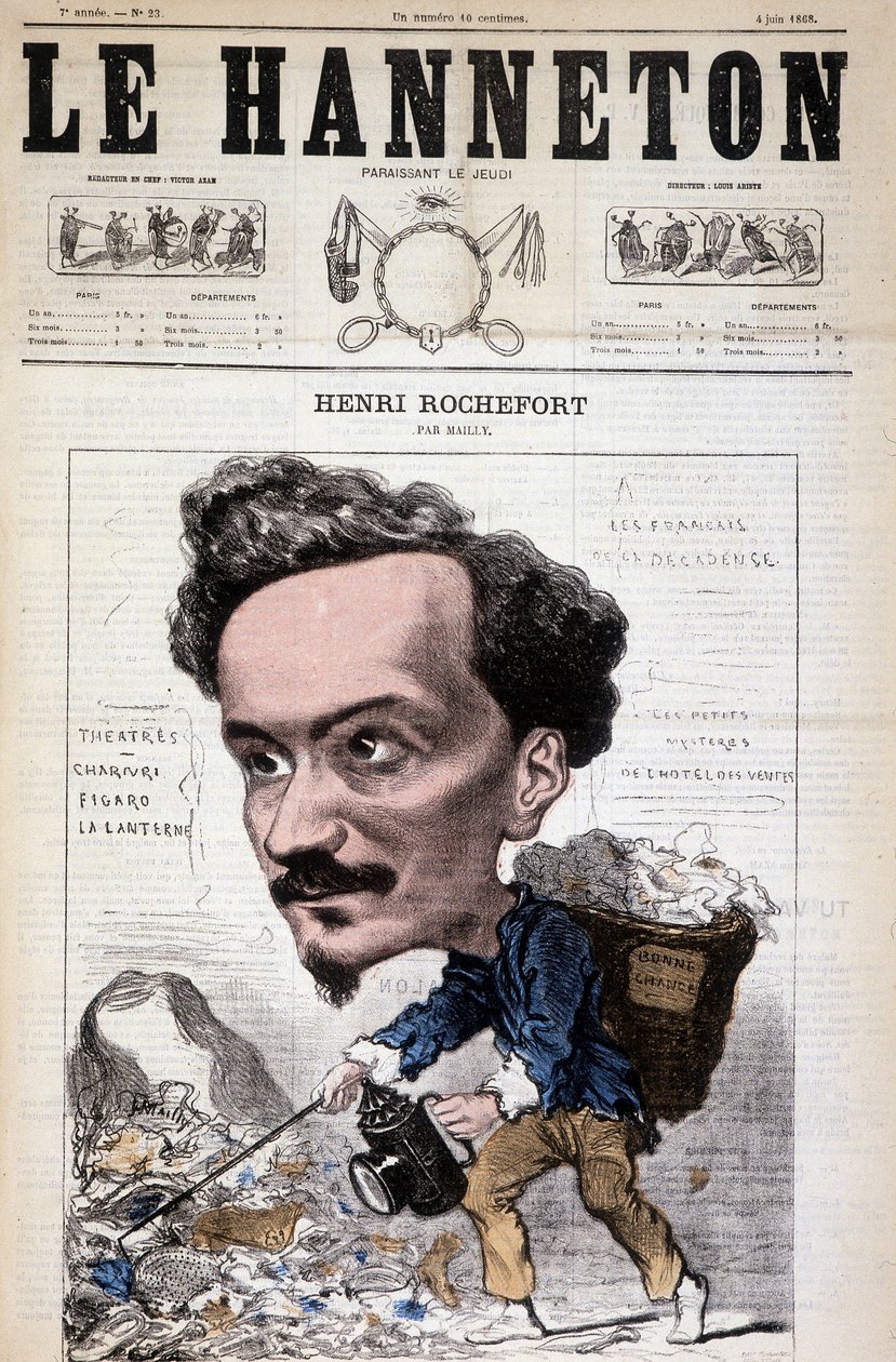 Cartoon by Henri Rochefort, French journalist, writer and politician. In Le Hanneton, June 4 by Hippolyte Mailly