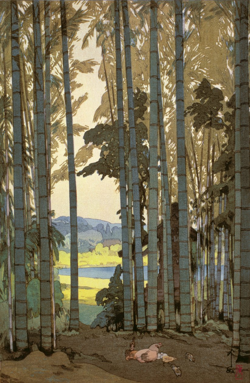 Hens in the bamboo wood by Hiroshi Yoshida