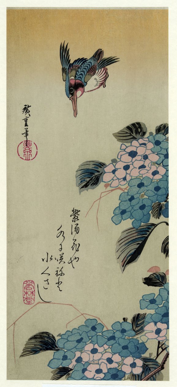 Hydrangea and Kingfisher by Utagawa Hiroshige