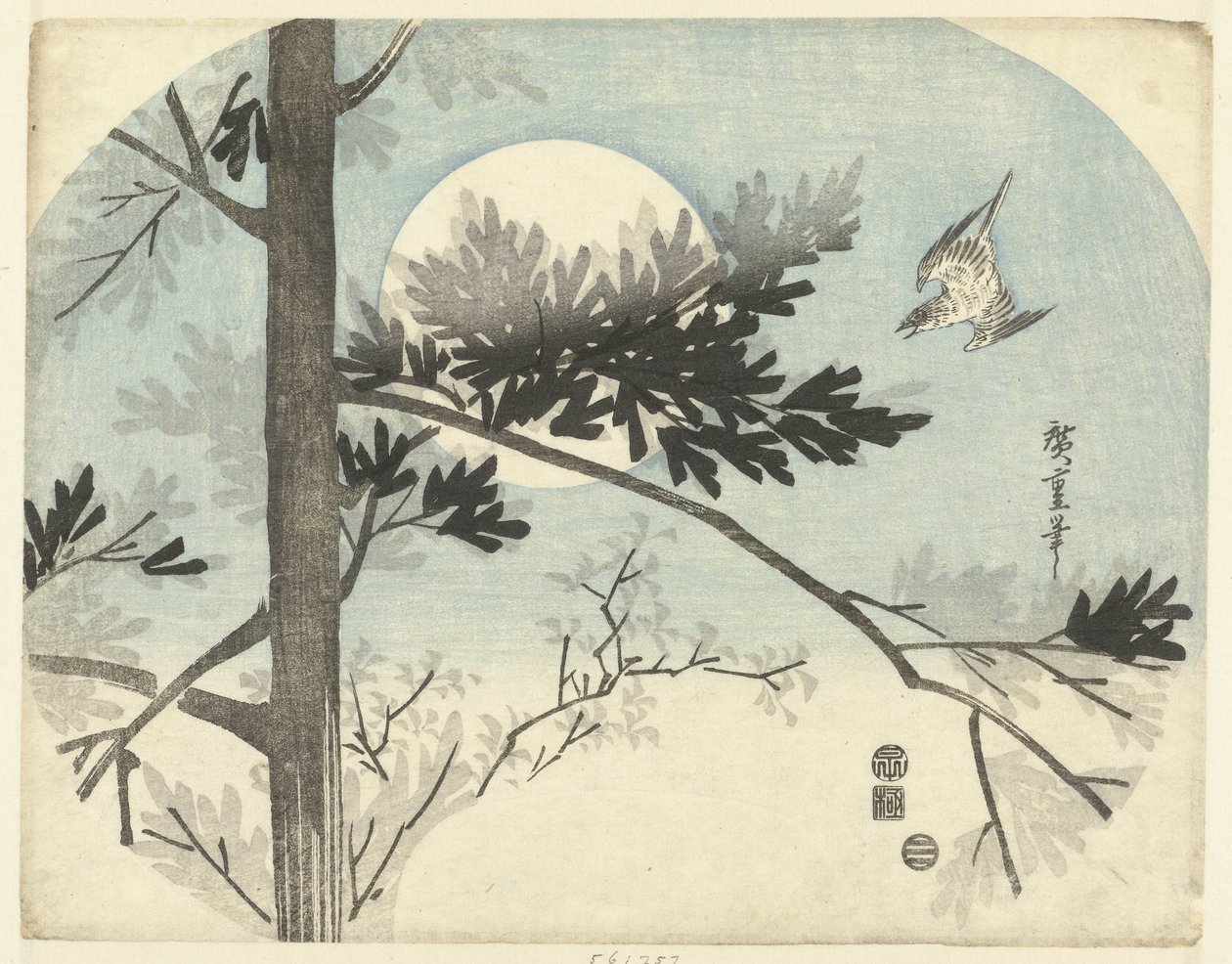 Cuckoo and Pine Tree by Hiroshige (I) , Utagawa