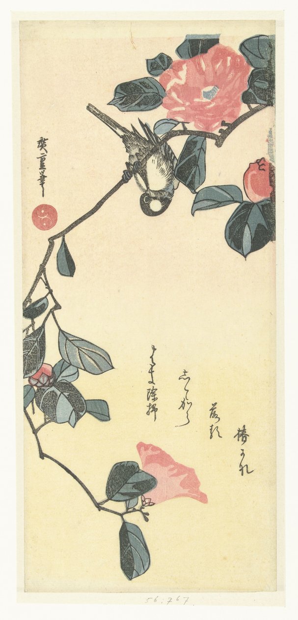 Bird and Camellia by Hiroshige (I) , Utagawa