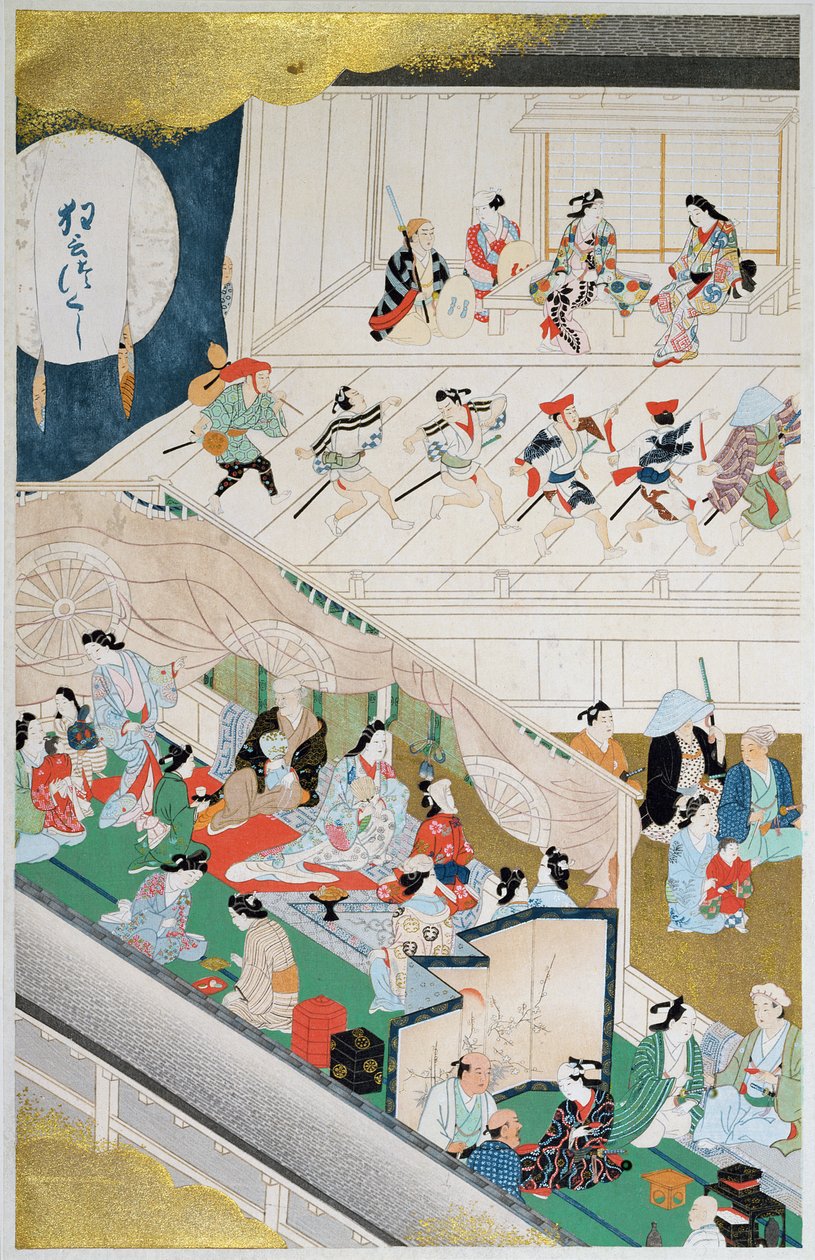 Scene of Japanese popular theatre during the Genroku period (1688-1704), illustration from 