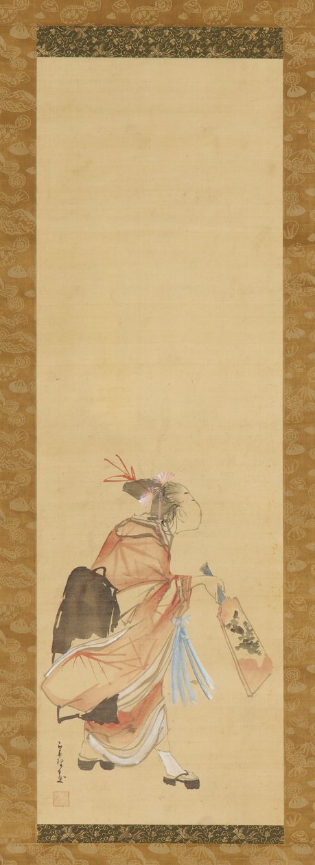 Girl Playing Battledore and Shuttlecock by Hishikawa Sori