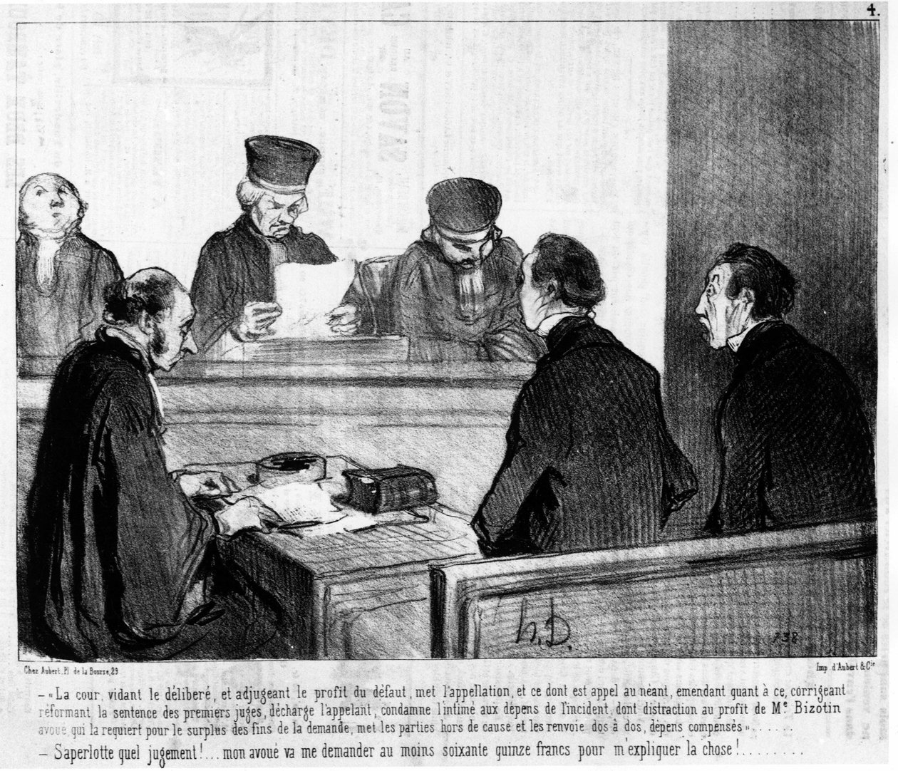 The court, emptying the deliberation, and awarding the profit of the default, puts the name and what is called to nowhere, taking on this, correcting the sentence of the first judges, discharges the appellant, condemns the intimate to the costs of the inci by Honoré Daumier