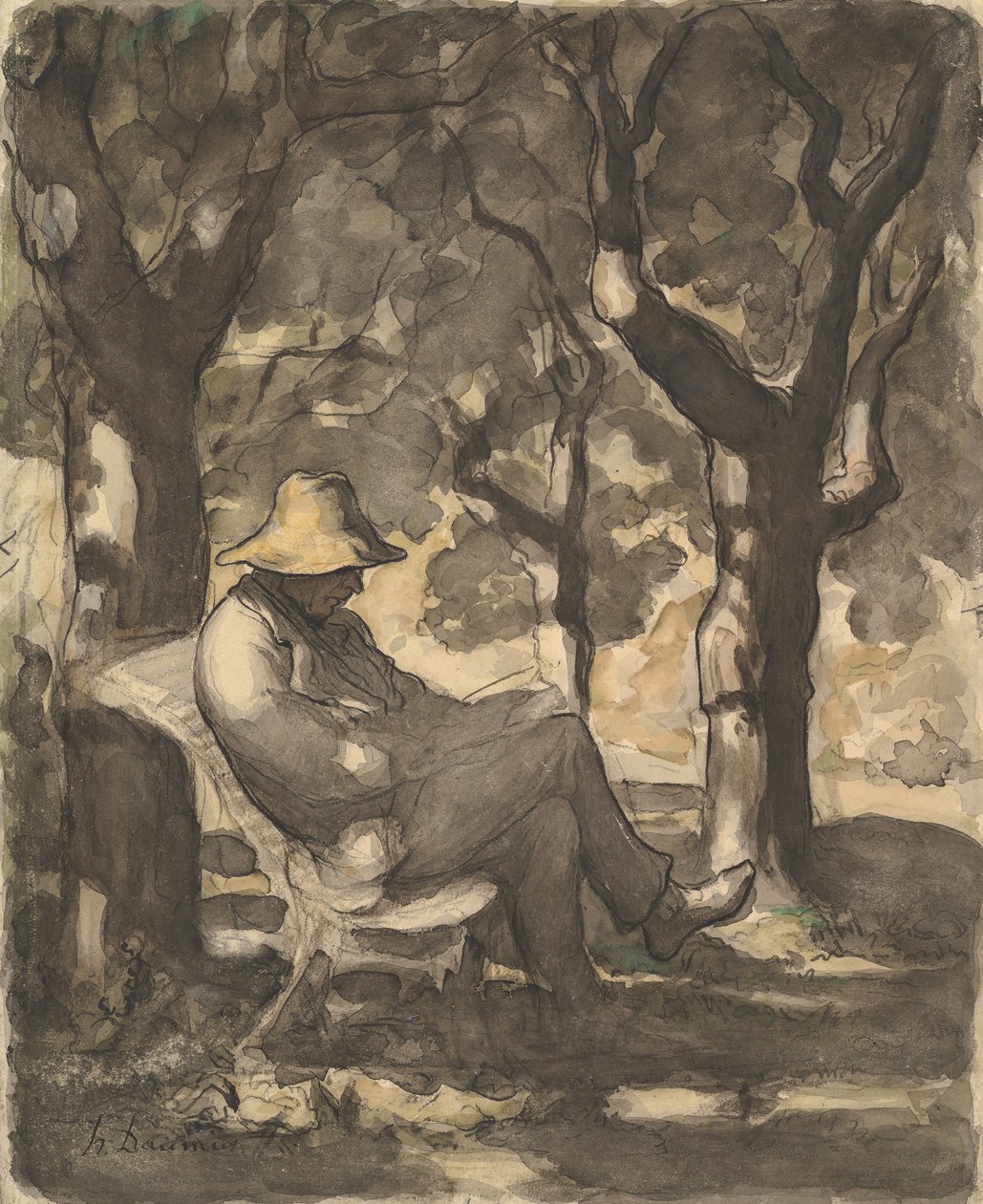 A Man Reading in a Garden, ca. 1865 by Honoré Daumier