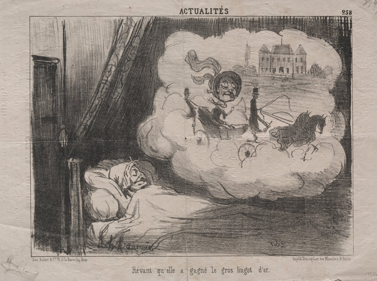 Actualities (No. 238): Dreaming that she had won many bars of gold by Honoré Daumier