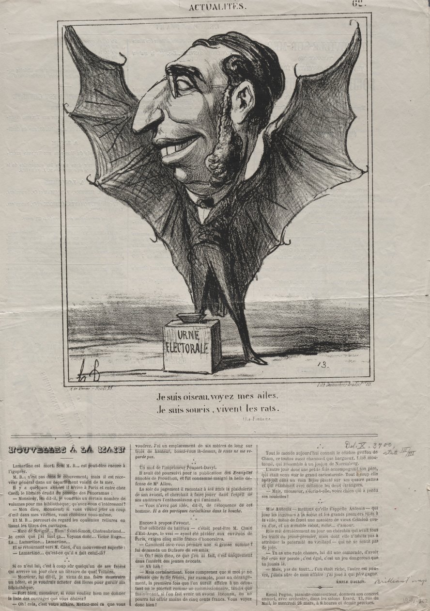 Actualities No. 62: I am a bird, see my wings, 1869 by Honoré Daumier