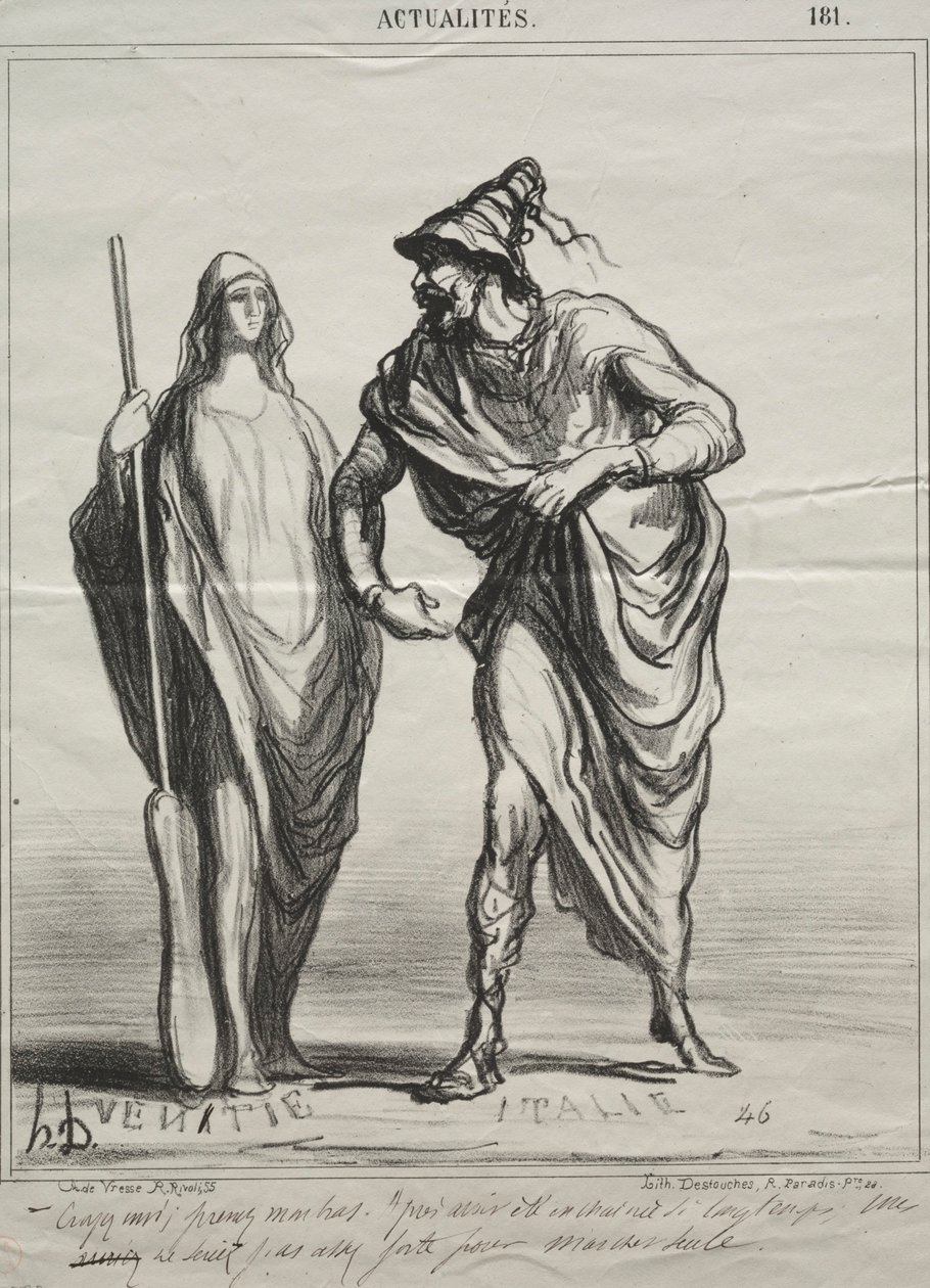 Actualities, Plate 181: What Do You Take Me For! Take My Arm by Honoré Daumier