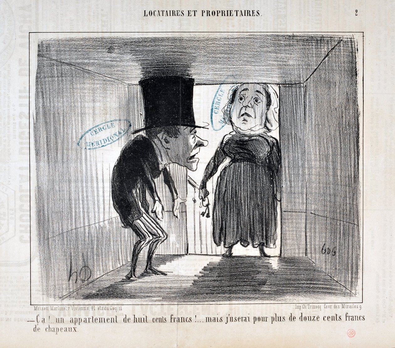 Artwork by Honore Daumier Charivari date from 1854: Serie TENNIQUES AND OWNERS 